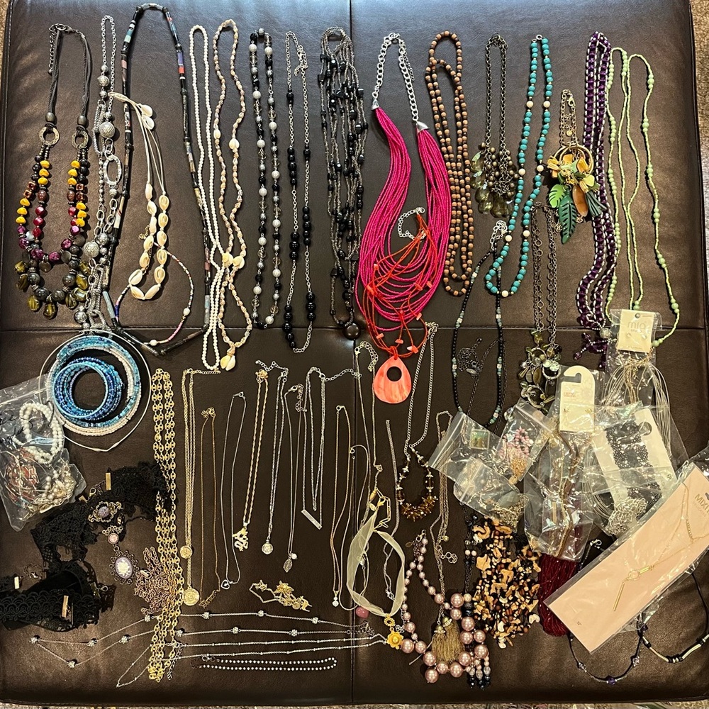 HUGE 65+ Piece 4 Lbs Vintage- Mod Necklace Lot. Some NWT. All Wearable. No Junk.